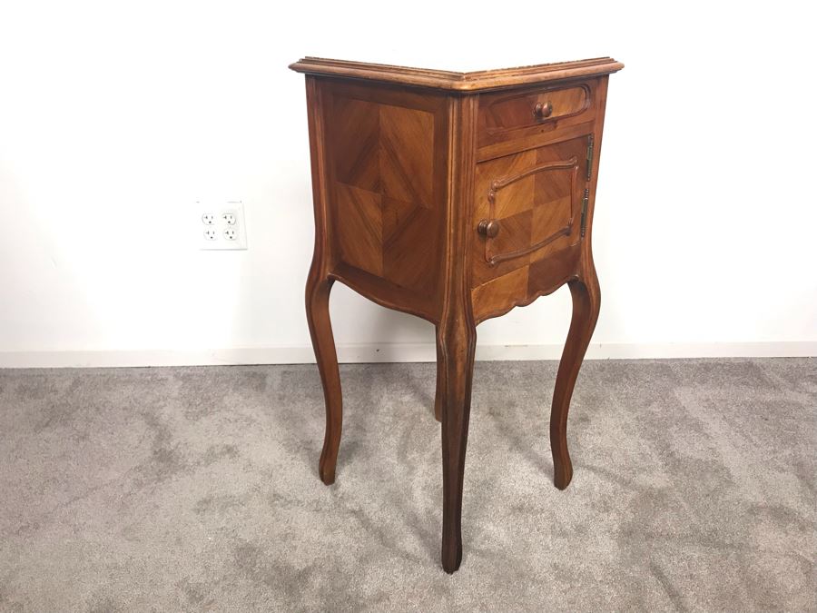 Vintage Pot Cupboard Cabinet Table With Marble Top And Drawer 16 X 16 X 33H - LJE [Photo 10]