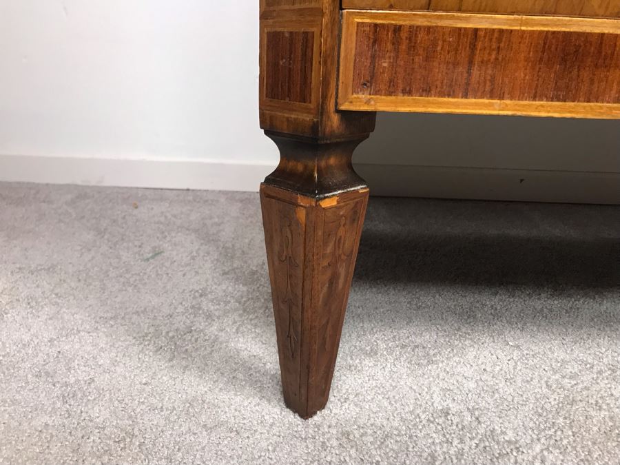 Gorgeous Antique Art Nouveau European Chest Of Drawers Dresser With Detailed Inlaid Woodwork On Front, Top And Sides Including Eagle On Top - Comes With Glass Top - See Photos 49W X 20D X 34.5H - LJE [Photo 18]