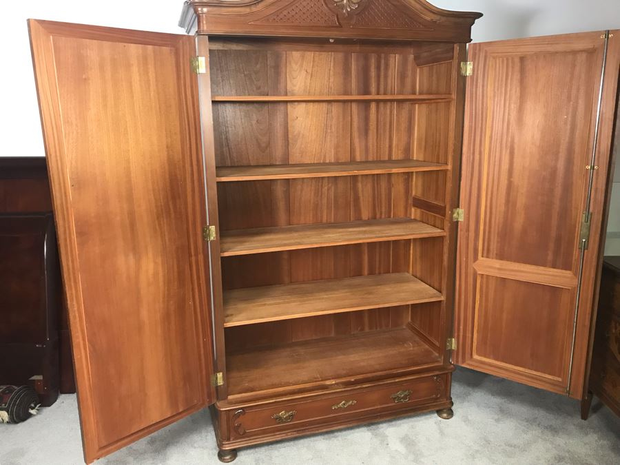 Stunning Hand Carved European Cabinet Armoire With (4) Wooden Shelves 50W X 21D X 84H - See Photos For Details - LJE [Photo 21]