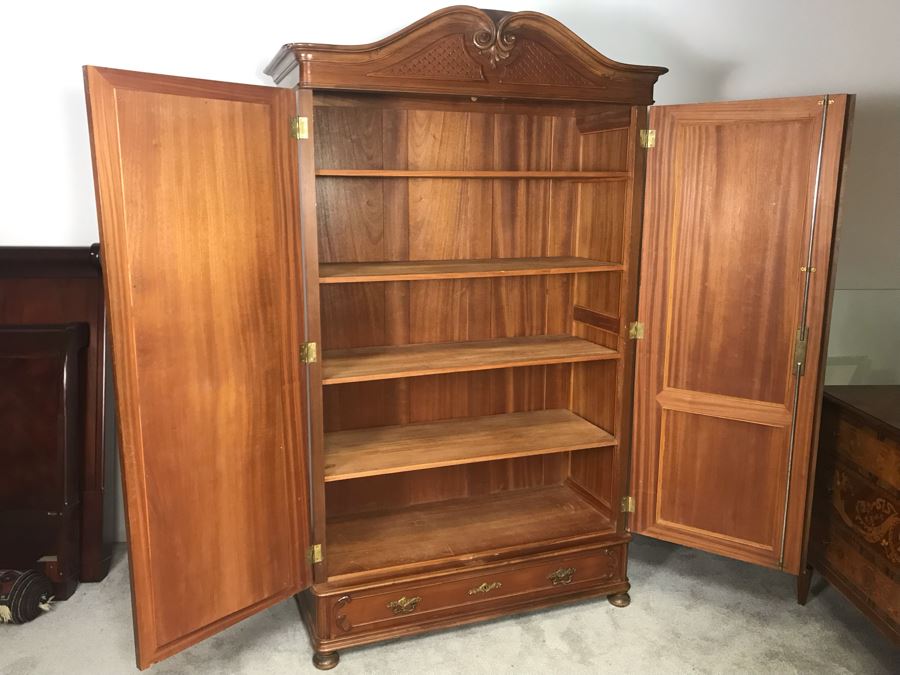 Stunning Hand Carved European Cabinet Armoire With (4) Wooden Shelves 50W X 21D X 84H - See Photos For Details - LJE [Photo 20]