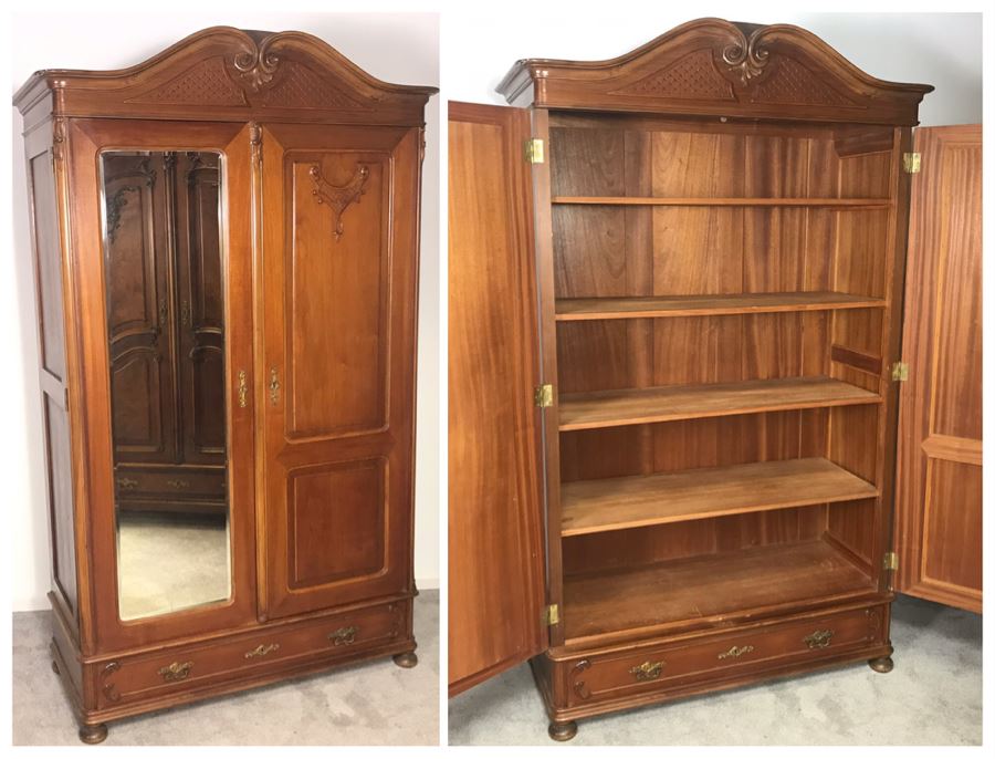 Stunning Hand Carved European Cabinet Armoire With (4) Wooden Shelves 50W X 21D X 84H - See Photos For Details - LJE