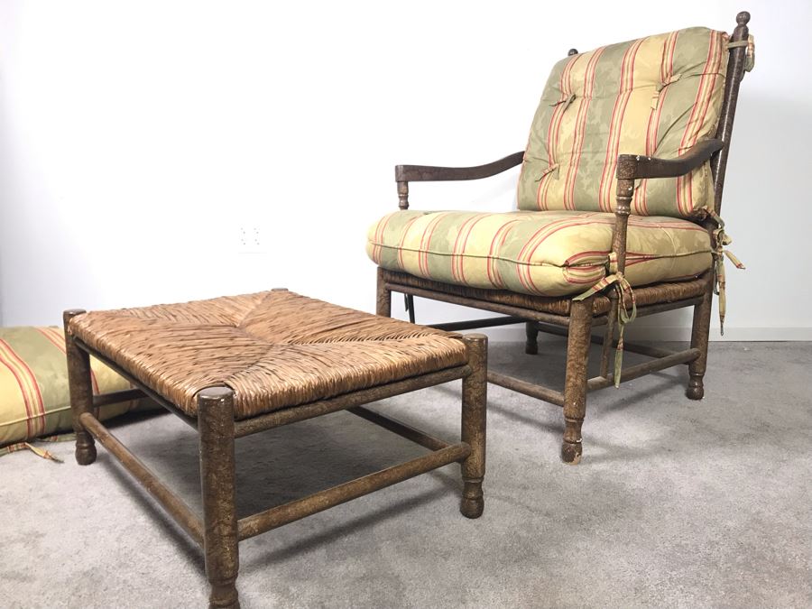 Brandywine Design Furniture Oversized Armchair With Ottoman Featuring Calico Corners Fabric Cushions - LJE