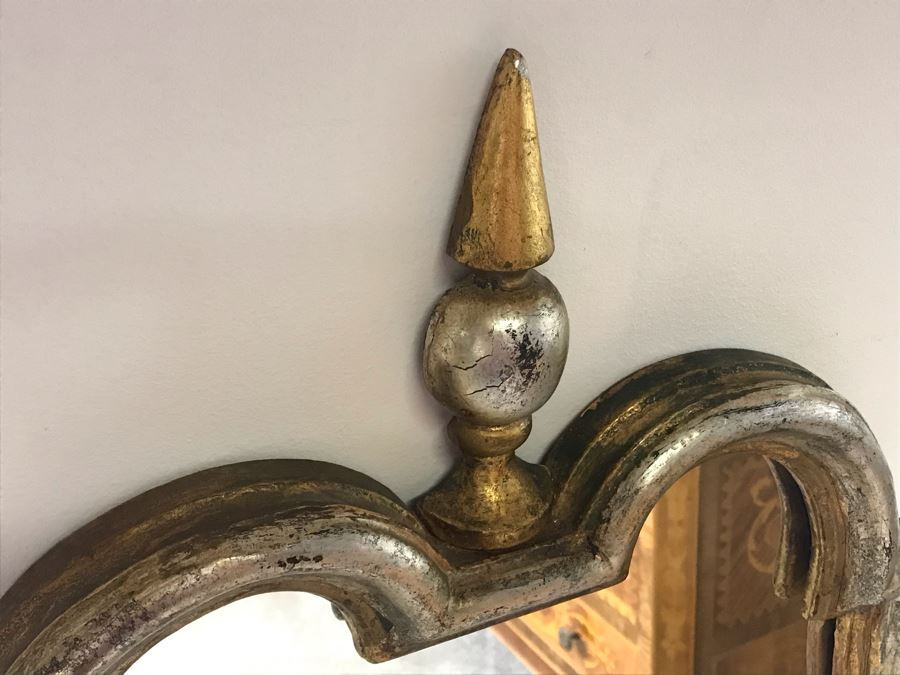 Vintage Italian Silvered And Gilded Wood Wall Mirror 23 X 47 - LJE [Photo 4]