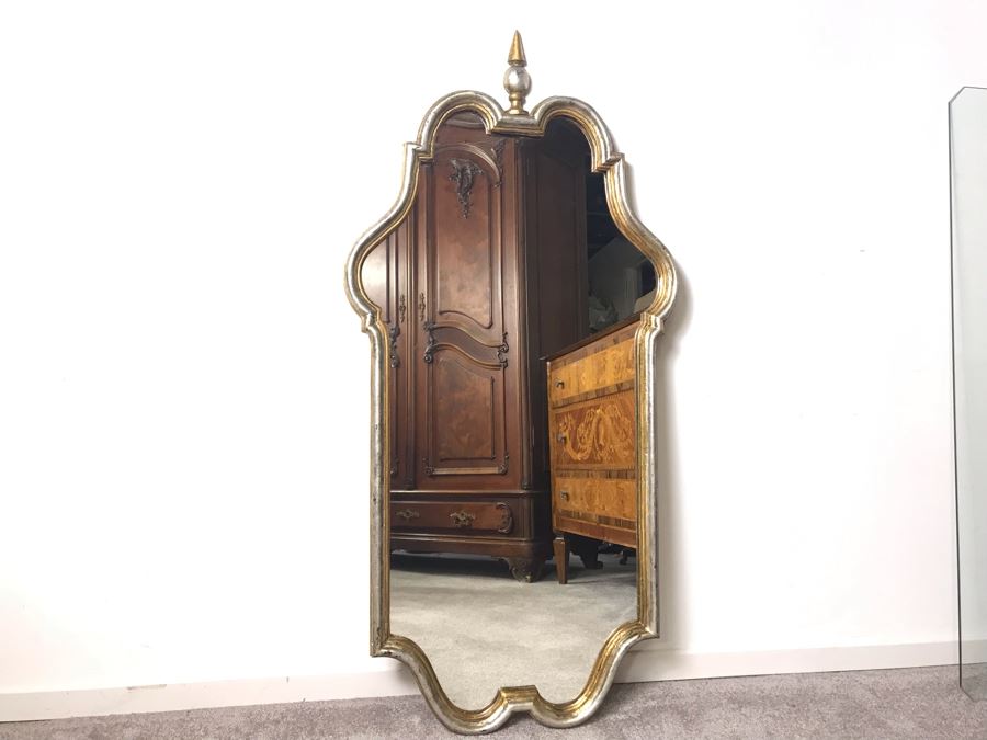 Vintage Italian Silvered And Gilded Wood Wall Mirror 23 X 47 - LJE [Photo 2]