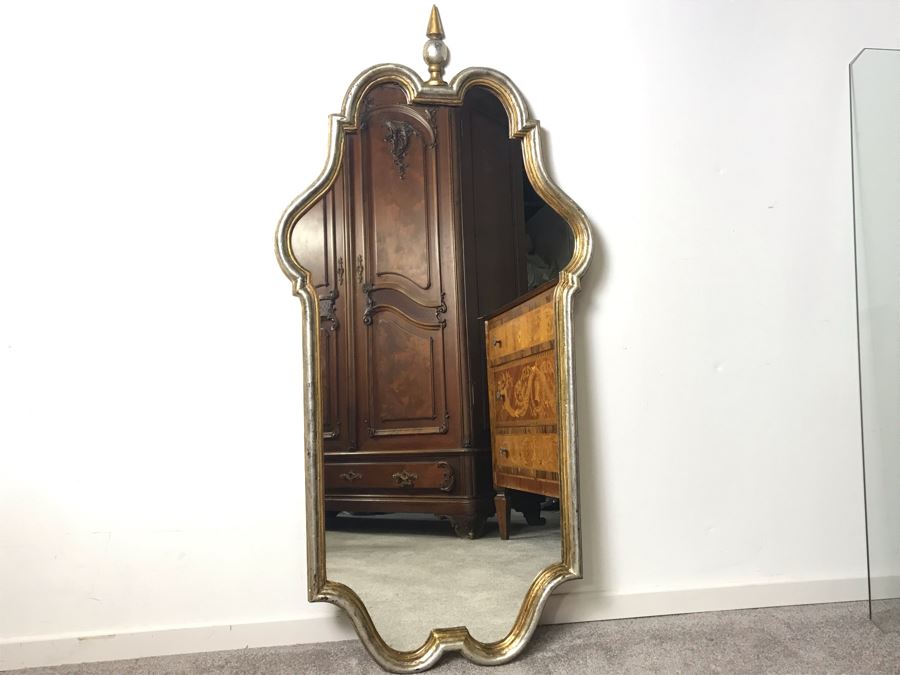 Vintage Italian Silvered And Gilded Wood Wall Mirror 23 X 47 - LJE