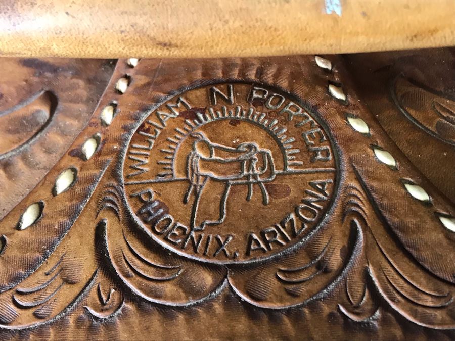 Vintage William N Porter Phoenix, Arizona Tooled Leather Western Riding Horse Saddle With Metal Display Stand - World's Finest Made Saddles - Retails $4,000 - La Jolla Estate (LJE) [Photo 11]