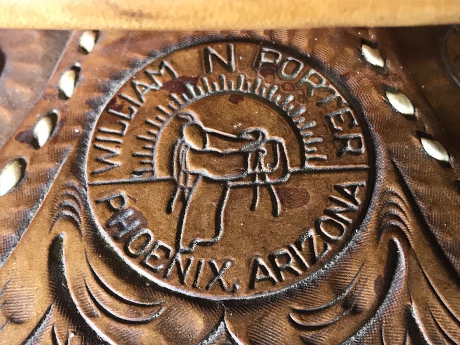 Vintage William N Porter Phoenix, Arizona Tooled Leather Western Riding Horse Saddle With Metal Display Stand - World's Finest Made Saddles - Retails $4,000 - La Jolla Estate (LJE) [Photo 10]