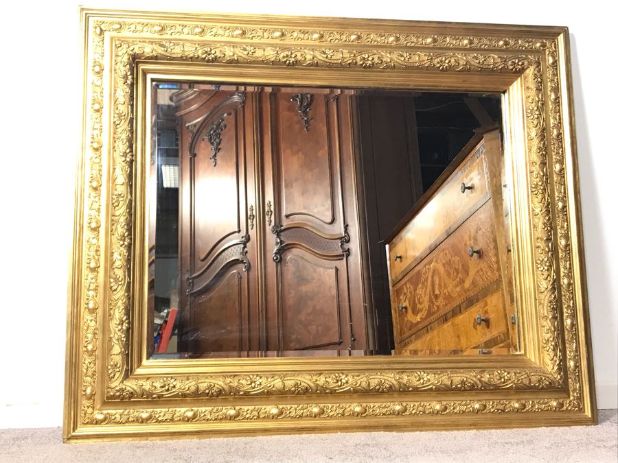 Stunning Art Nouveau Gilded Wood Beveled Glass Mirror 39W X 32H - LJE [Photo 11]