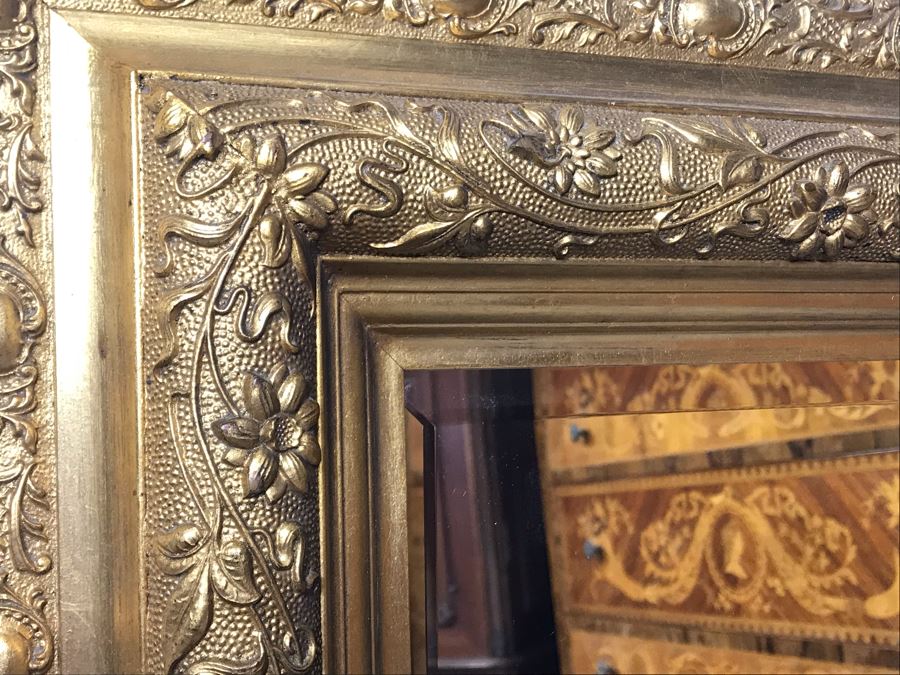 Stunning Art Nouveau Gilded Wood Beveled Glass Mirror 39W X 32H - LJE [Photo 7]