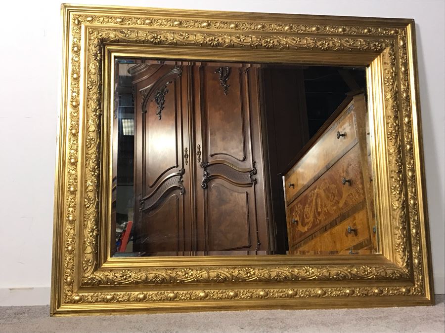 Stunning Art Nouveau Gilded Wood Beveled Glass Mirror 39W X 32H - LJE [Photo 10]