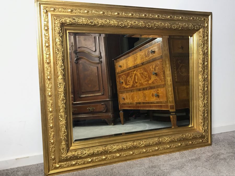 Stunning Art Nouveau Gilded Wood Beveled Glass Mirror 39W X 32H - LJE [Photo 5]