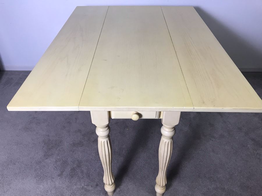 Shabby Chic Painted Drop Leaf Table With Drawer 48D X 10W W/O Leaves (16W X 2 Leaves) X 29.5H - LJE [Photo 5]