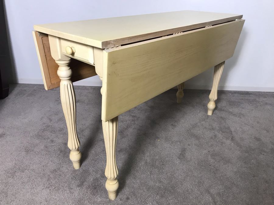 Shabby Chic Painted Drop Leaf Table With Drawer 48D X 10W W/O Leaves (16W X 2 Leaves) X 29.5H - LJE [Photo 2]