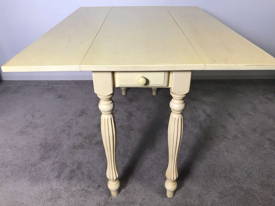 Shabby Chic Painted Drop Leaf Table With Drawer 48D X 10W W/O Leaves (16W X 2 Leaves) X 29.5H - LJE [Photo 4]