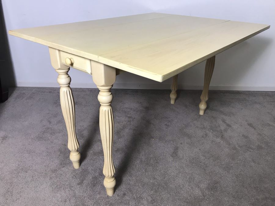 Shabby Chic Painted Drop Leaf Table With Drawer 48D X 10W W/O Leaves (16W X 2 Leaves) X 29.5H - LJE [Photo 3]