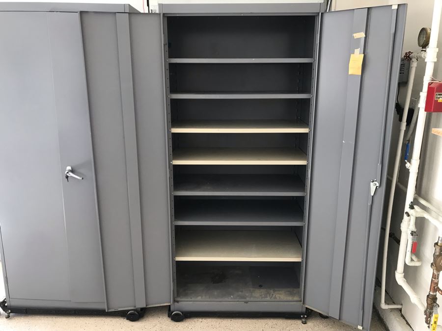 JUST ADDED - Pair Of Metal Cabinets With Attached Rolling Casters Each 36W X 18D X 79H - FRE [Photo 7]