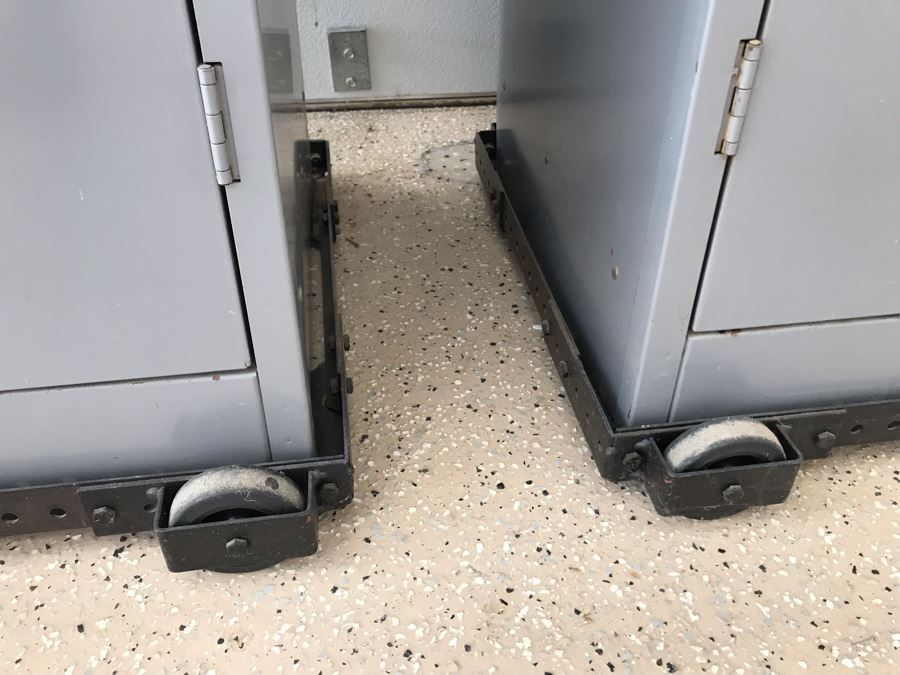 JUST ADDED - Pair Of Metal Cabinets With Attached Rolling Casters Each 36W X 18D X 79H - FRE [Photo 5]