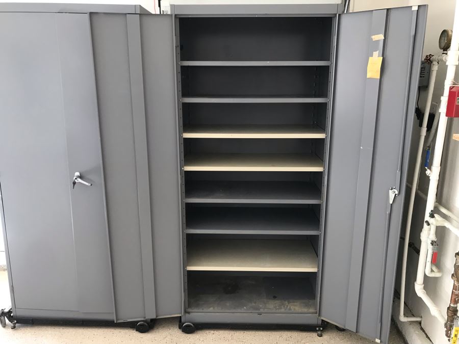 JUST ADDED - Pair Of Metal Cabinets With Attached Rolling Casters Each 36W X 18D X 79H - FRE [Photo 6]