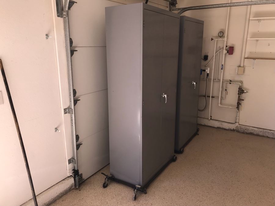 JUST ADDED - Pair Of Metal Cabinets With Attached Rolling Casters Each 36W X 18D X 79H - FRE [Photo 8]