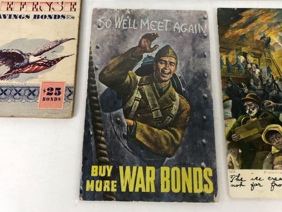 JUST ADDED - Vintage Postmarked Postcards Railroad, Fire, War Bonds And United States Defense Savings Bonds Books With Stamps [Photo 6]