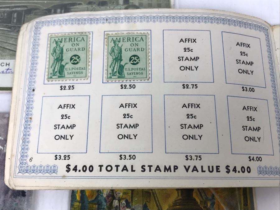 JUST ADDED - Vintage Postmarked Postcards Railroad, Fire, War Bonds And United States Defense Savings Bonds Books With Stamps [Photo 9]