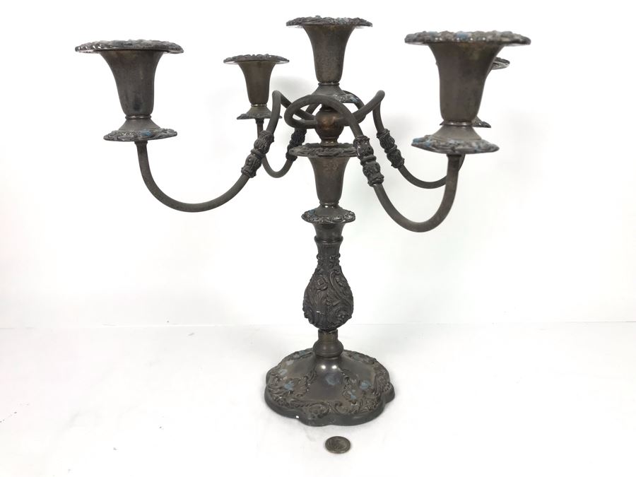 JUST ADDED - Vintage Silverplate Candelabra 15H - FRE