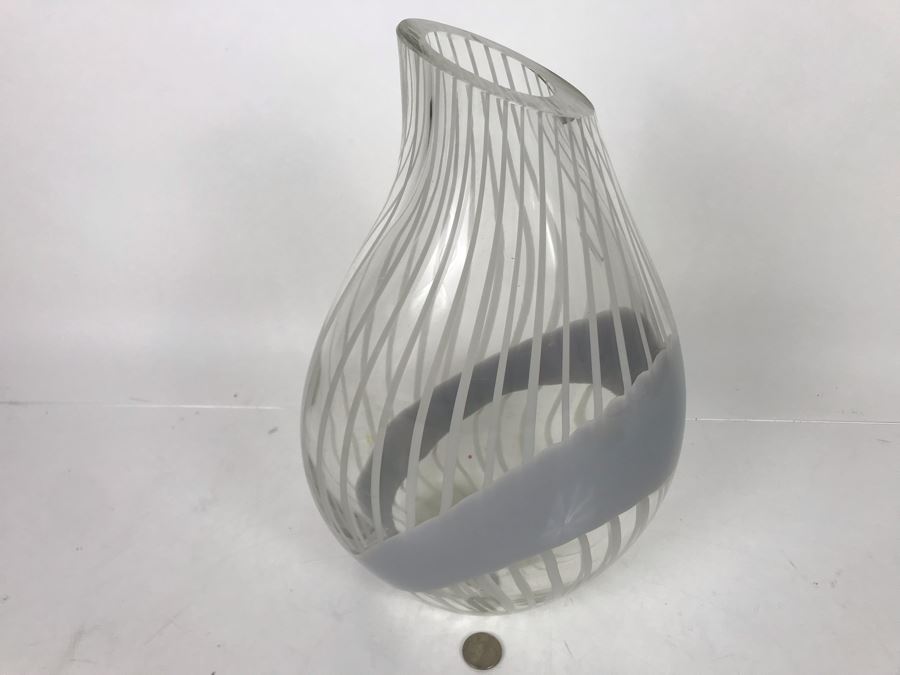 JUST ADDED - Vintage Signed Livio Seguso Striped Murano Art Glass Vase 13.5H - Retails $775 - FRE [Photo 3]