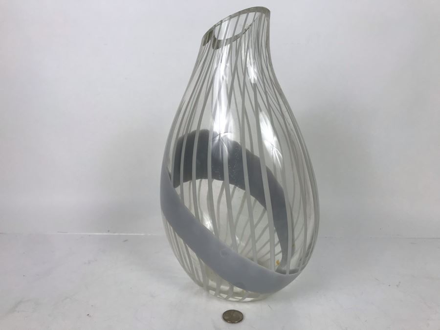 JUST ADDED - Vintage Signed Livio Seguso Striped Murano Art Glass Vase 13.5H - Retails $775 - FRE [Photo 6]