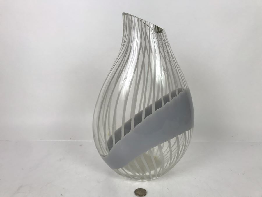 JUST ADDED - Vintage Signed Livio Seguso Striped Murano Art Glass Vase 13.5H - Retails $775 - FRE