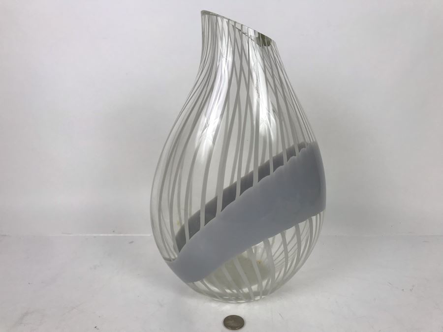 JUST ADDED - Vintage Signed Livio Seguso Striped Murano Art Glass Vase 13.5H - Retails $775 - FRE [Photo 2]