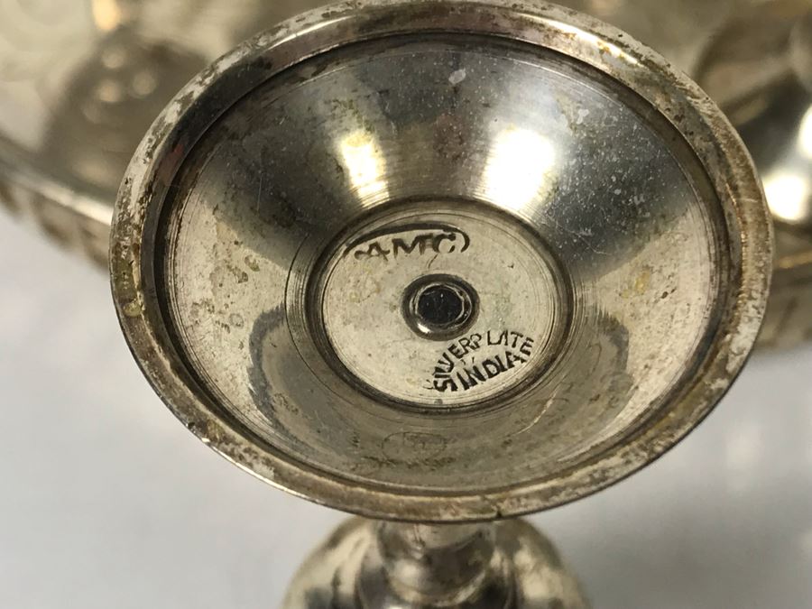 JUST ADDED - Silverplate Tray And (6) Footed Silverplate Stemware Glasses - FRE [Photo 5]