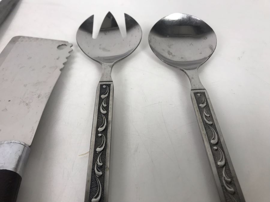 JUST ADDED - (2) Sabatier French Hoffritz Knives, Knife Blade Sharpener, Ginsu Knife And Oneida Stainless Japan Salad Serving Set - FRE [Photo 5]