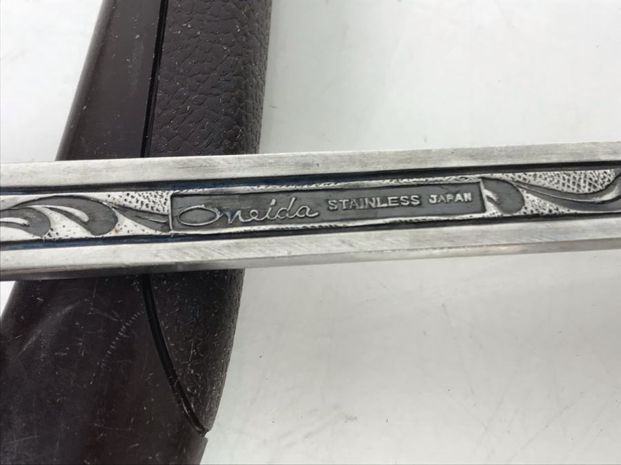 JUST ADDED - (2) Sabatier French Hoffritz Knives, Knife Blade Sharpener, Ginsu Knife And Oneida Stainless Japan Salad Serving Set - FRE [Photo 6]