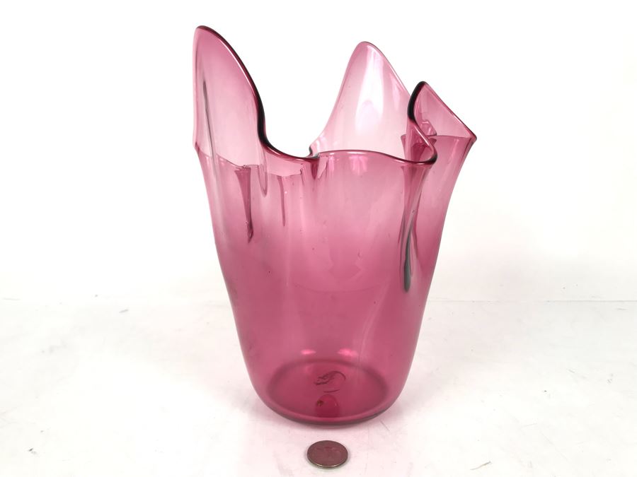 JUST ADDED - Vintage Pink Murano Art Glass Vase 9.5H - FRE