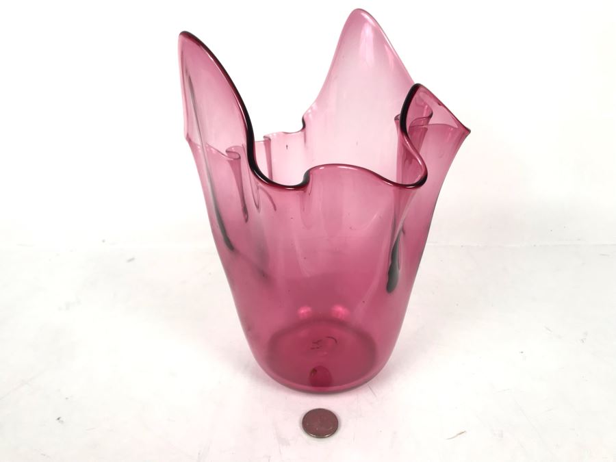 JUST ADDED - Vintage Pink Murano Art Glass Vase 9.5H - FRE [Photo 2]