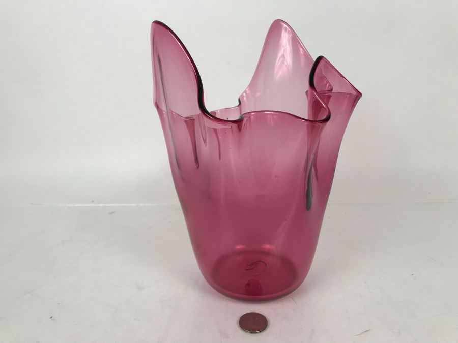 JUST ADDED - Vintage Pink Murano Art Glass Vase 9.5H - FRE [Photo 6]