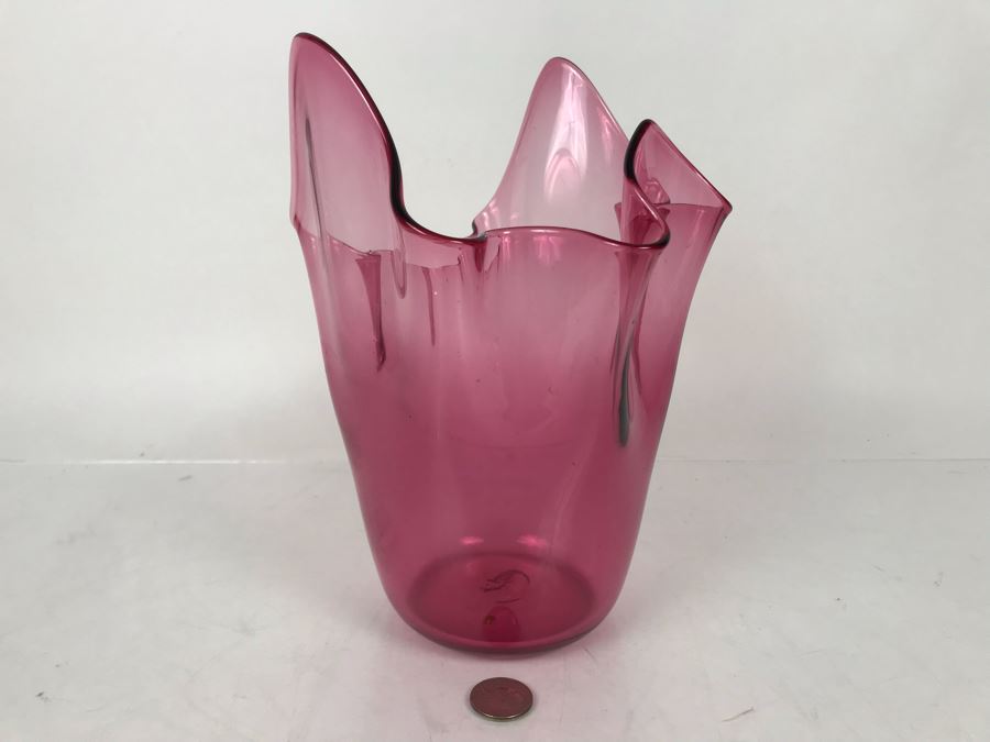 JUST ADDED - Vintage Pink Murano Art Glass Vase 9.5H - FRE [Photo 3]