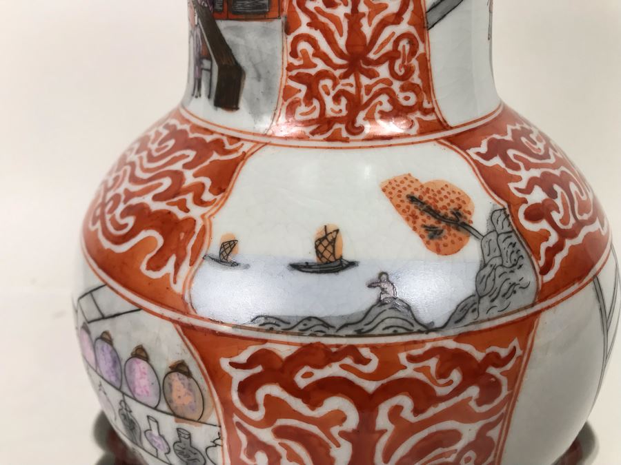 JUST ADDED - Vintage Japanese Blank Earthen Body Vase And Plate Hand Painted In Hong Kong 11H - FRE [Photo 8]