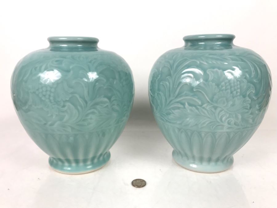 JUST ADDED - Pair Of Signed Vases 9.5H - FRE [Photo 1]