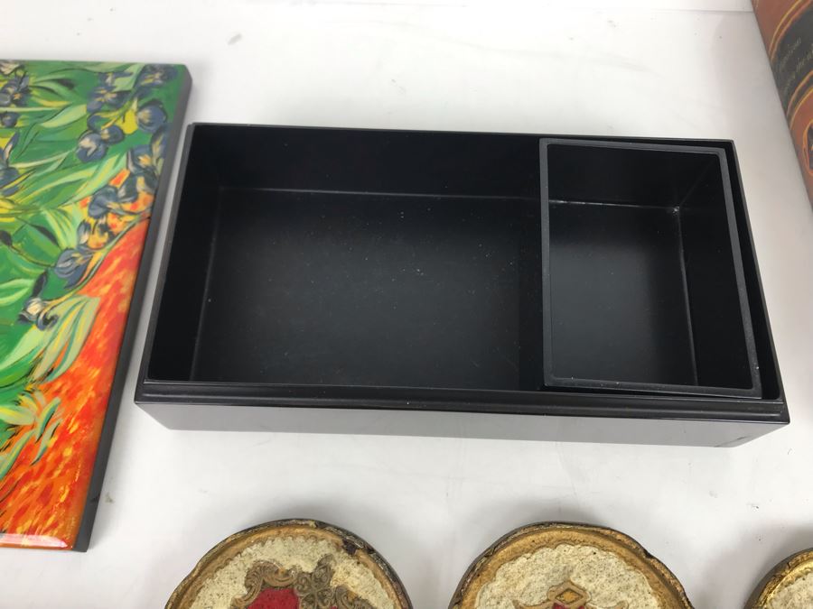 JUST ADDED - Faux Book Safe, Brass Wall Bow Wall Hangers, Vietnamese Box Homage To Van Gogh And Florence Italy Box And Drink Coasters - FRE [Photo 10]