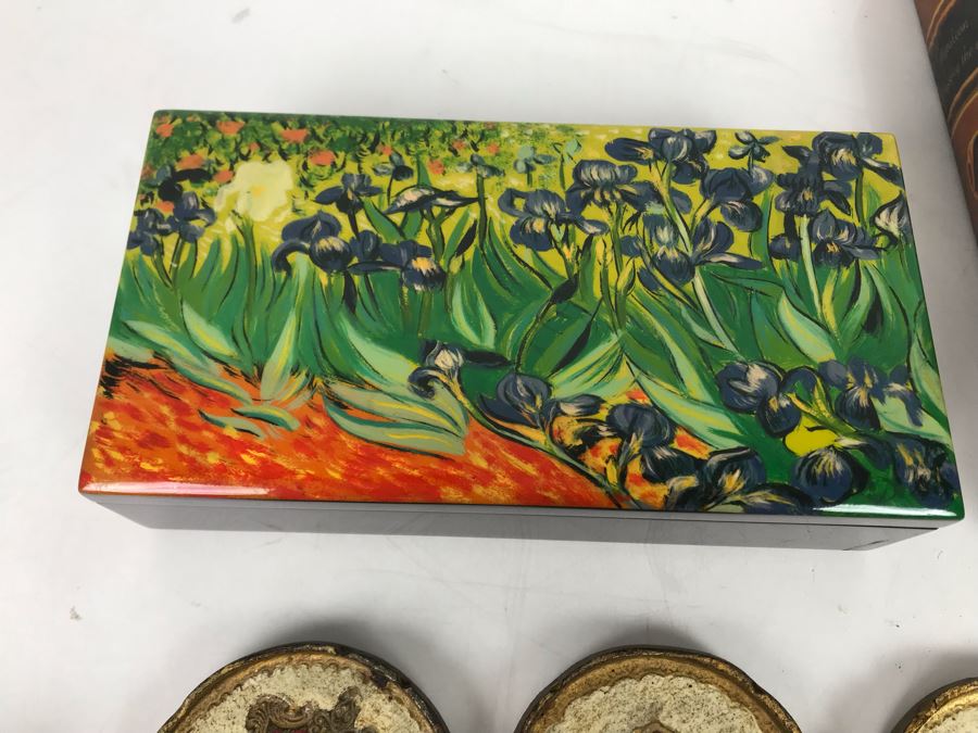 JUST ADDED - Faux Book Safe, Brass Wall Bow Wall Hangers, Vietnamese Box Homage To Van Gogh And Florence Italy Box And Drink Coasters - FRE [Photo 9]