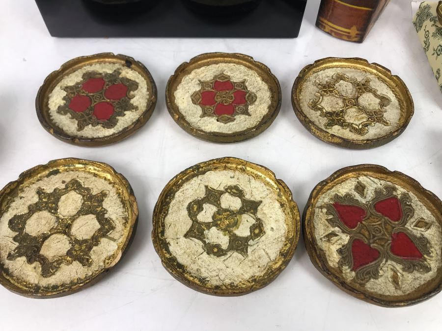 JUST ADDED - Faux Book Safe, Brass Wall Bow Wall Hangers, Vietnamese Box Homage To Van Gogh And Florence Italy Box And Drink Coasters - FRE [Photo 3]