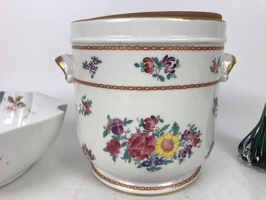 JUST ADDED - Porcelaine De Paris French Porcelain Plummer Ltd Flower Pot 7R, Karlsbad BBD Bowl And Art Glass Vase 12H - FRE [Photo 3]