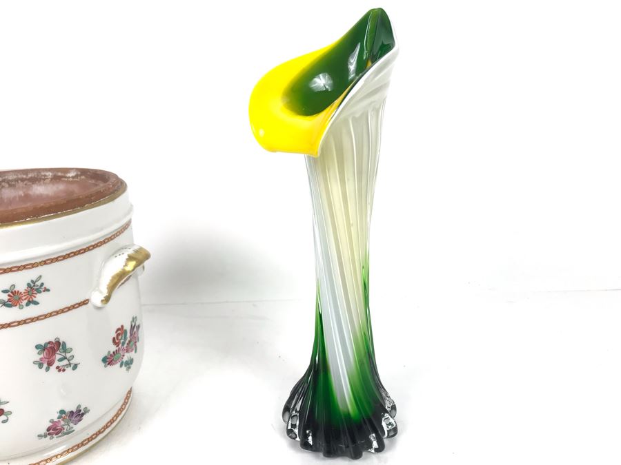 JUST ADDED - Porcelaine De Paris French Porcelain Plummer Ltd Flower Pot 7R, Karlsbad BBD Bowl And Art Glass Vase 12H - FRE [Photo 12]