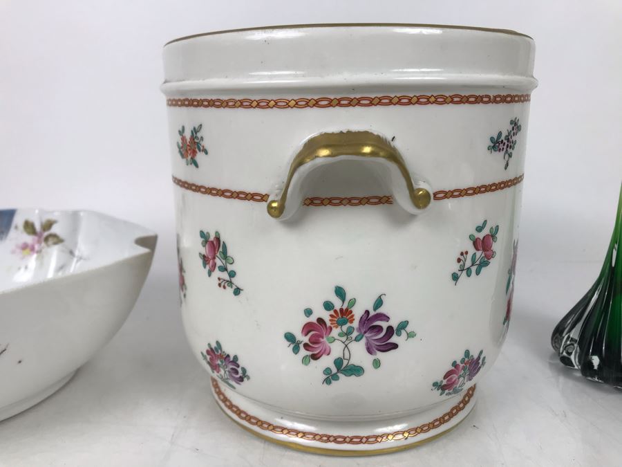 JUST ADDED - Porcelaine De Paris French Porcelain Plummer Ltd Flower Pot 7R, Karlsbad BBD Bowl And Art Glass Vase 12H - FRE [Photo 5]