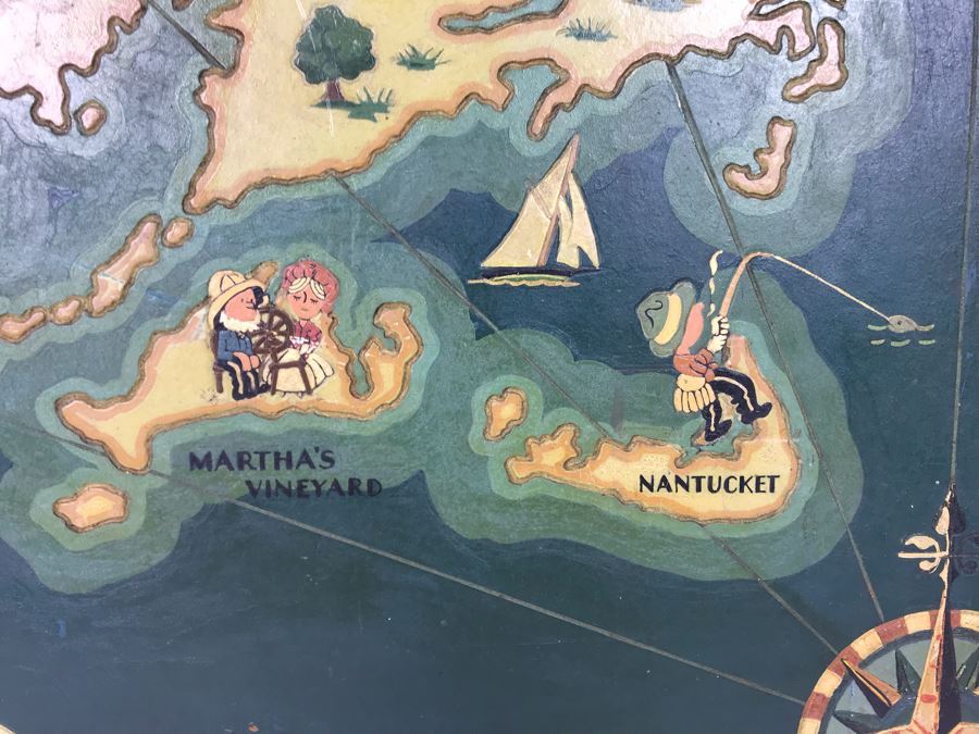 JUST ADDED - Hand Painted Vintage Map Of Cape Cod & Vicinity On Board 23 X 23 [Photo 9]
