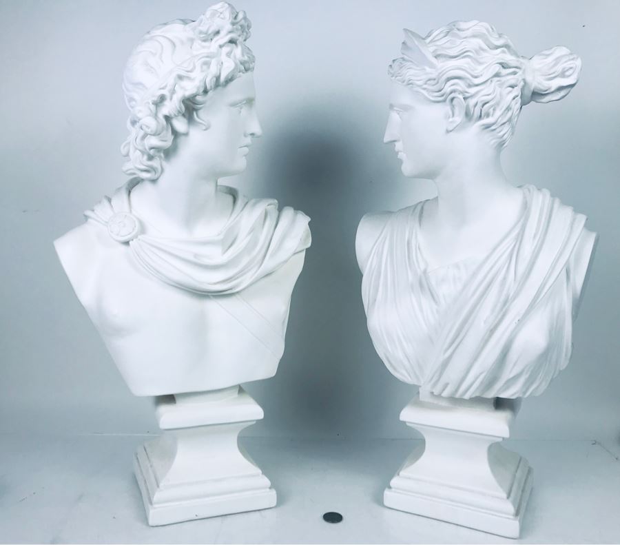 JUST ADDED - Large Pair Of Plaster Bust Roman Statues 24H - FRE [Photo 1]