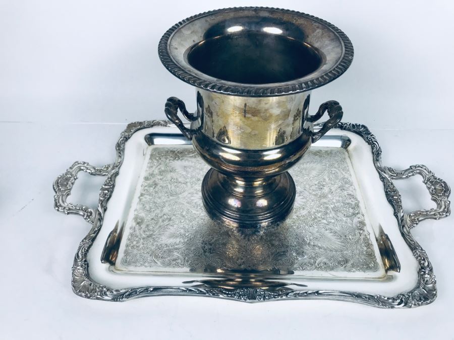 JUST ADDED - ONEIDA Silverplate Champagne Bucket And WM Rogers Silverplate Tray - FRE