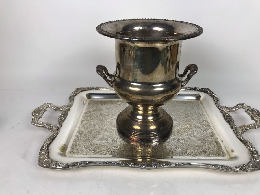 JUST ADDED - ONEIDA Silverplate Champagne Bucket And WM Rogers Silverplate Tray - FRE [Photo 2]