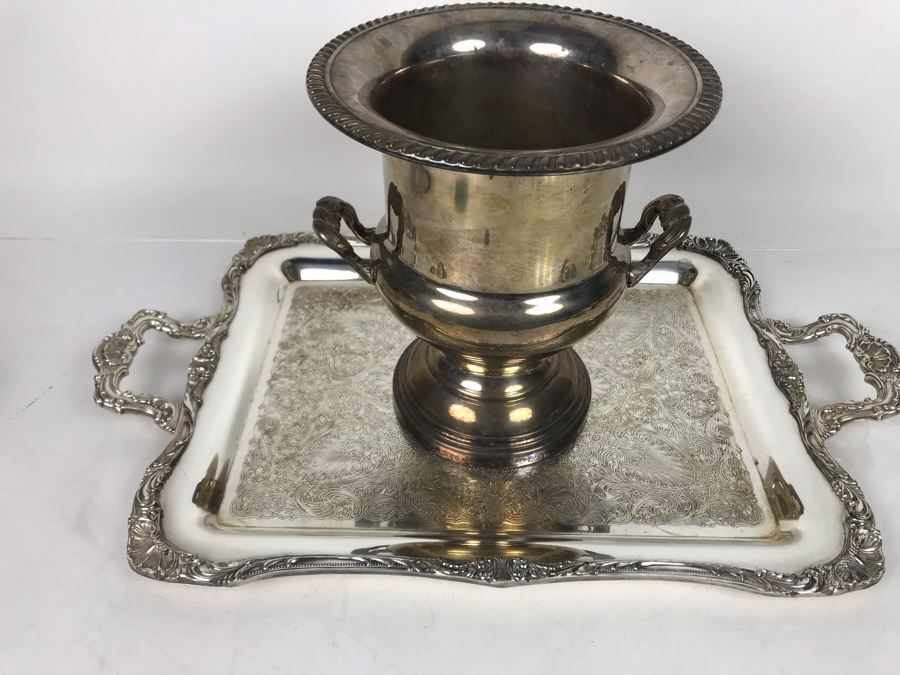 JUST ADDED - ONEIDA Silverplate Champagne Bucket And WM Rogers Silverplate Tray - FRE [Photo 3]